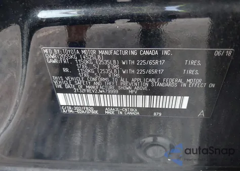 2018 Toyota Rav4 Le из США, поврежденный, VIN 2T3ZFREV2JW479999